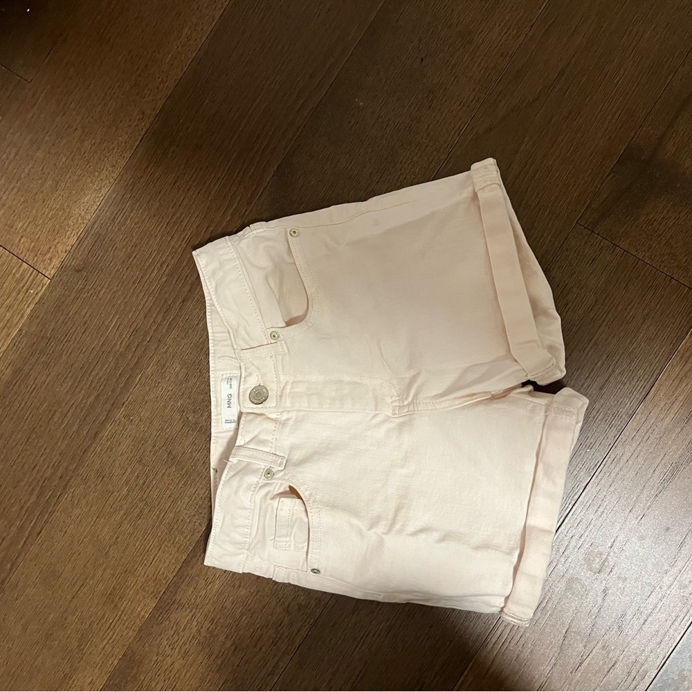 Mango Pale Pink Rolled-Hem Denim Shorts